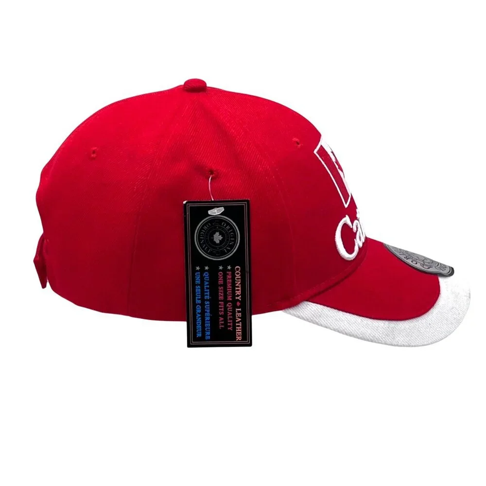 Canada Flag Embroidered Baseball Cap Hat Red White New Country Leather Brand - Picture 8 of 16